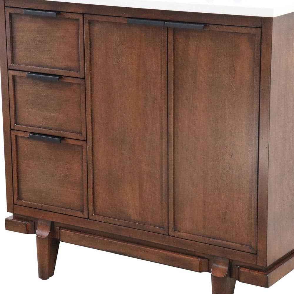 Dark Cherry Single Sink Vanity with Engineered Quartz Top