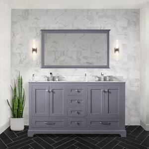 Dukes 60 in. W x 22 in. D Dark Grey Double Bath Vanity, Carrara Marble Top, and 58 in. Mirror