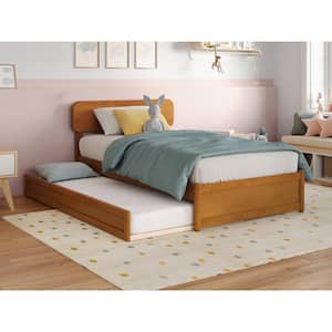 Capri Light Toffee Natural Bronze Solid Wood Frame Twin Platform Bed with Panel Footboard and Twin Trundle