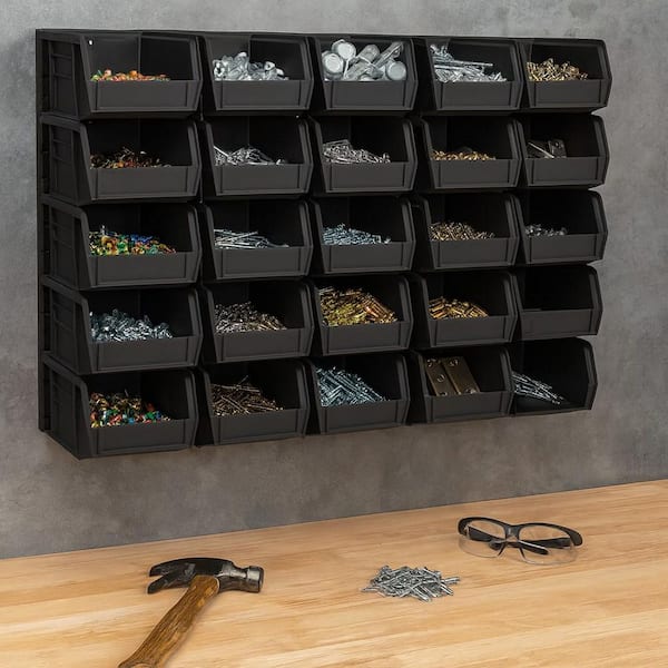 Akro-Mils Heavy Duty Stackable Plastic Storage Totes, 4 1/8 in. L