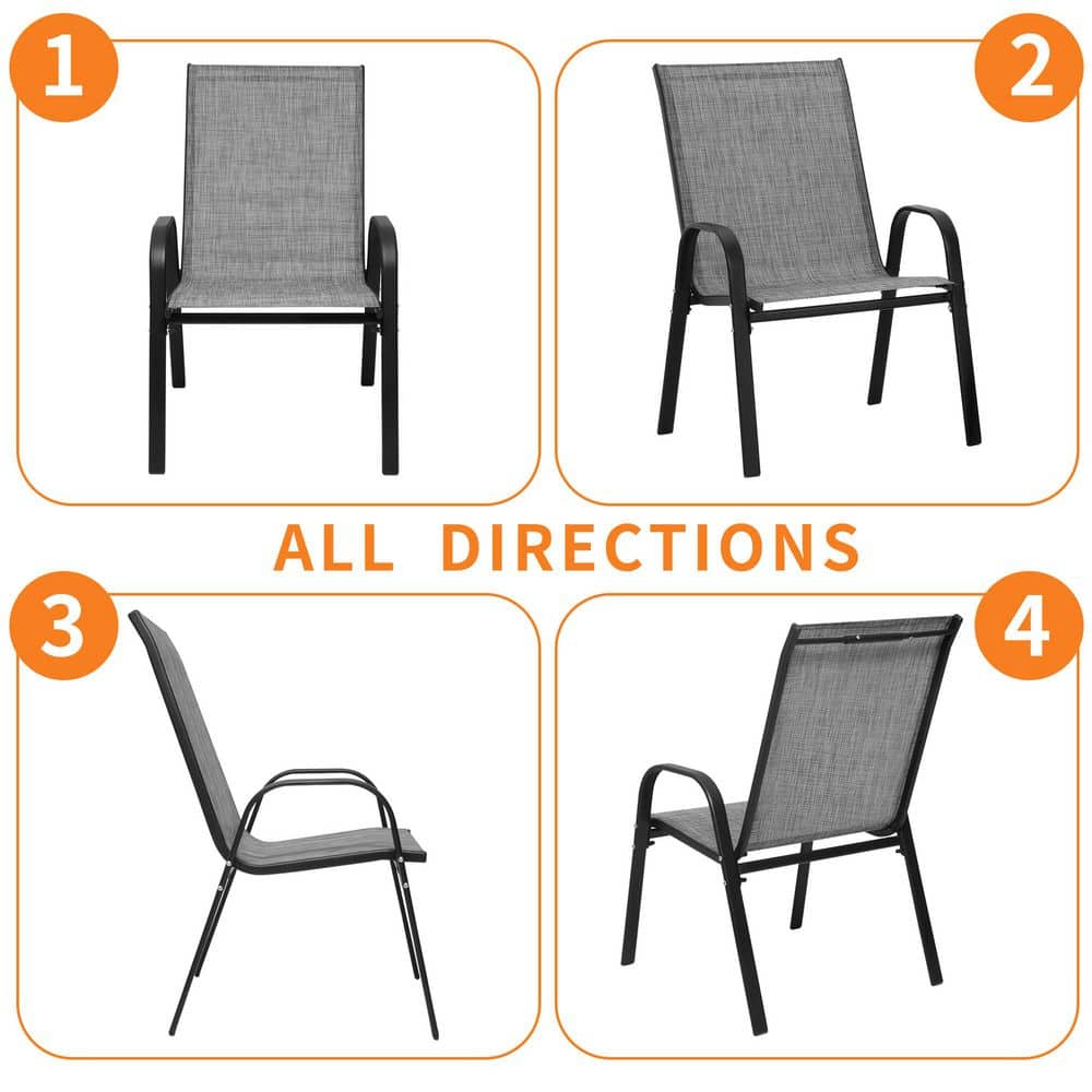 Gray Stackable Steel Frame Outdoor Dining Armchairs, Set of 4