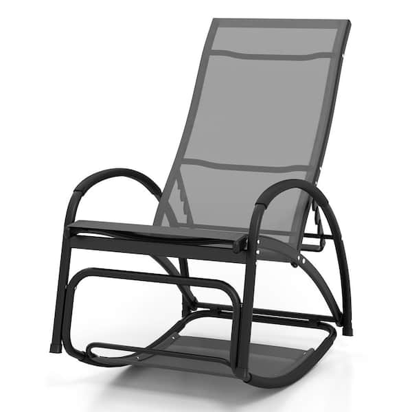 ANGELES HOME 2-in-1 Aluminum Outdoor Rocking Chair with 4-Position Adjustable Backrest for Patio Porch Poolside-Gray