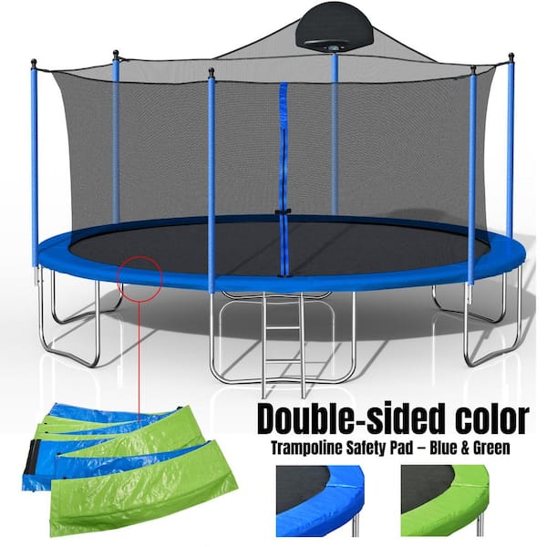 Tenleaf 14 ft. Outdoor Round Blue Trampoline with Basketball