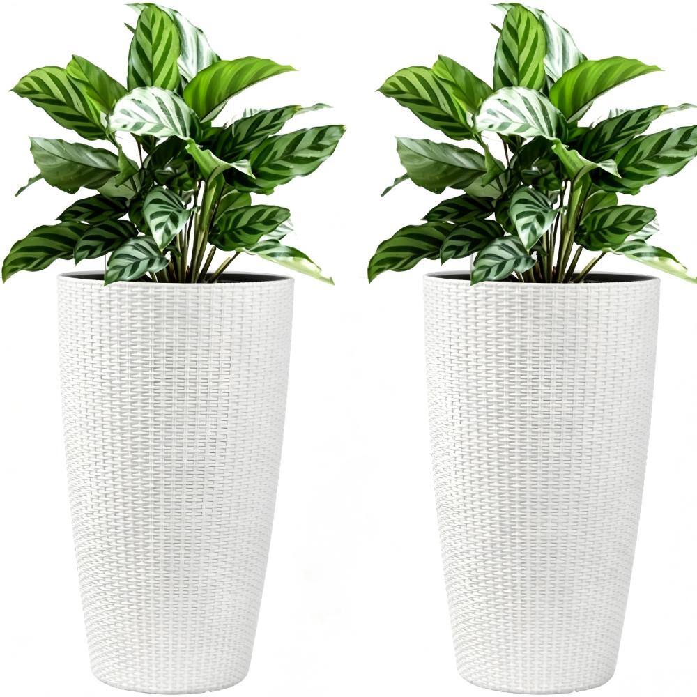 Set of 2 Outdoor Faux Rattan Tall Planters with Water Level Monitor Inner Bucket Automatic Watering White price history on PriceWatchPro