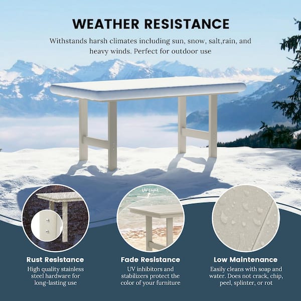 Shoreside 7-Piece All Weather HDPE Plastic Outdoor Patio Dining Set w/ Armchairs, Sand