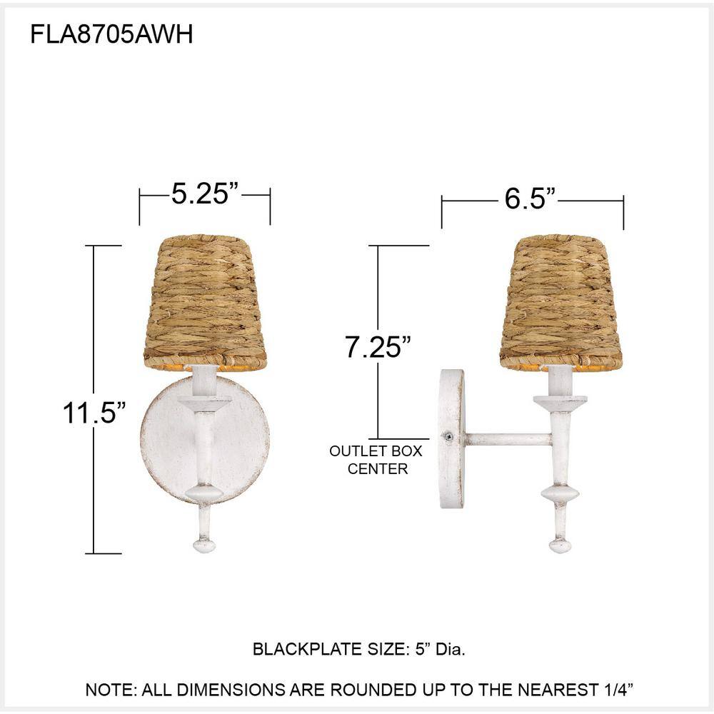 Antique White Seagrass Shade Coastal Wall Sconce