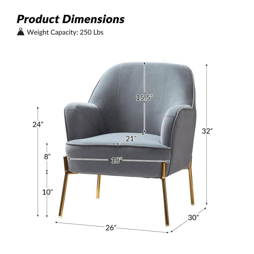 Elegant Gray Velvet Accent Chair with Golden Metal Legs