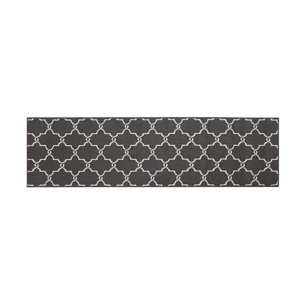 Jean Pierre Dark Grey and White 26 in. x 72 in. Geometric Washable Non-Skid Runner Rug