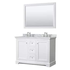 Avery 48 in. W x 22 in. D Double Vanity in White with Marble Vanity Top in Carrara with Oval Basins and Mirror