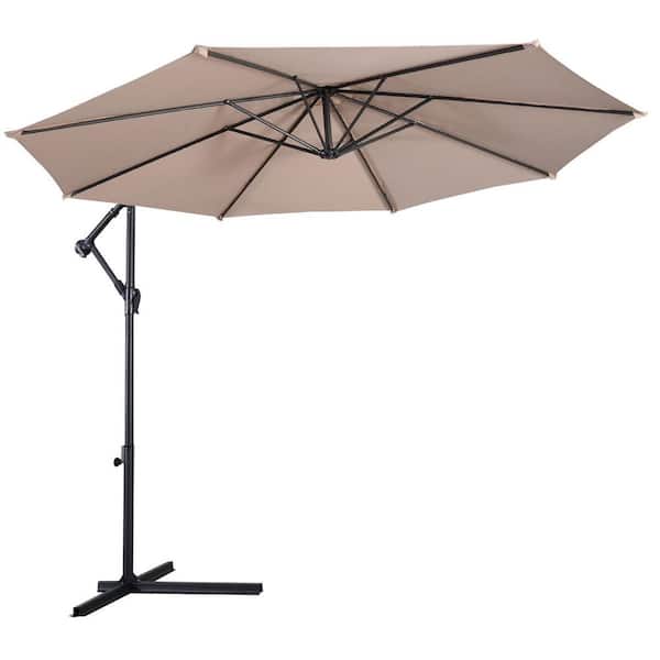 FORCLOVER 10 ft. Steel Cantilever Patio Outdoor Sunshade Hanging Umbrella without Weight Base in Beige