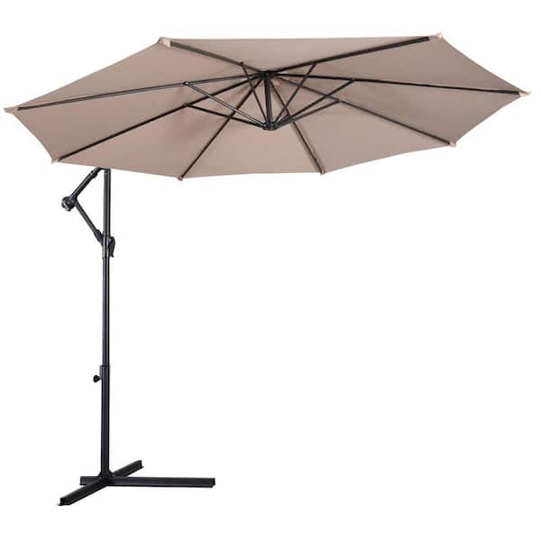 WELLFOR 10 ft. Steel Cantilever Tilt Patio Umbrella with Stand in Beige