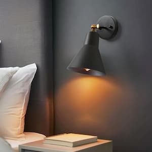 Modern Black and Brass 1-Light Swivel Wall Sconce with Bell Metal Shade Industrial Wall Light Transitional Wall Lamp