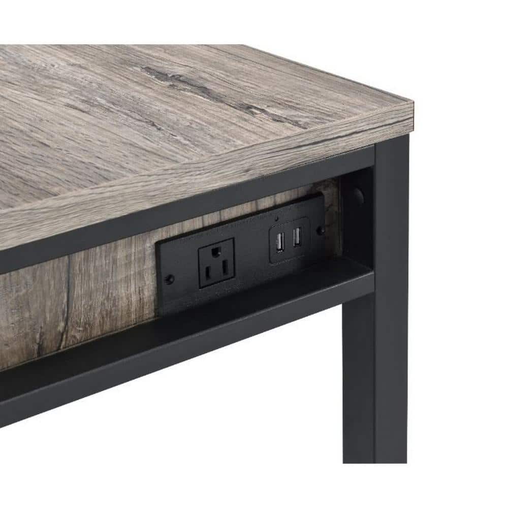Contemporary Black and Weathered Oak Desk with USB Ports and Drawers