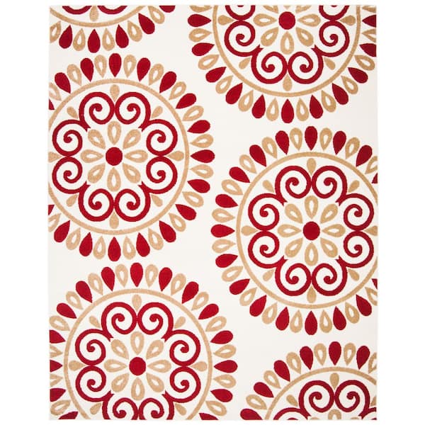 Newport 8 ft. x 10 ft. Cranberry/Cream Radial Floral Area Rug