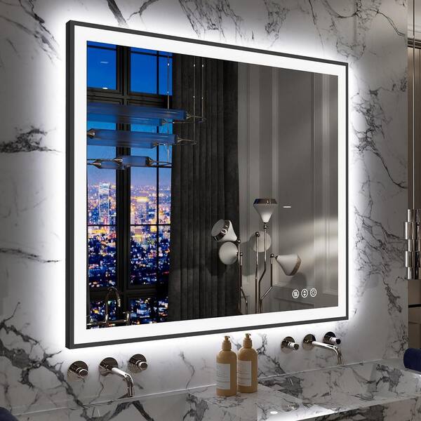 KIOTEE 40 in. W x 36 in. H Rectangular Framed Front and Back LED Lighted Anti-Fog Wall Bathroom Vanity Mirror in Tempered Glass