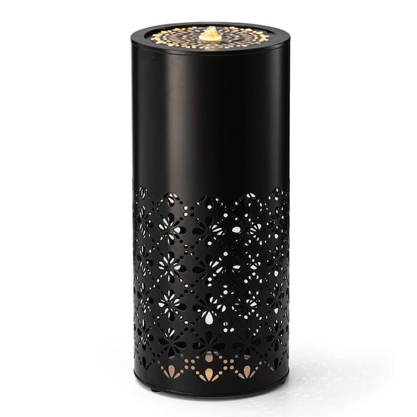 Glitzhome 23.5 in. H Outdoor Metal Cutout Pattern Water Floor Fountain with Pump and LED Light