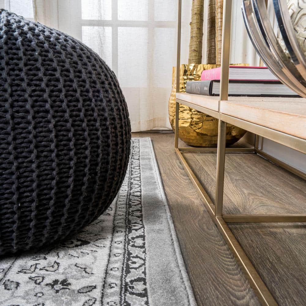 Modern Persian-Style Medallion 2'x10' Area Rug in Gray and Cream