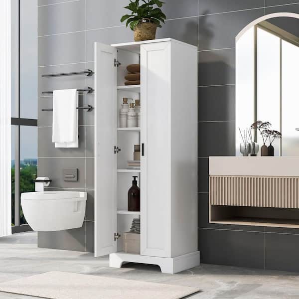 22.1 in. W x 16.9 in. D x 71.2 in. H White Wood Linen Cabinet with