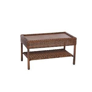 Cambridge Brown Wicker Patio Coffee Table with Faux Wood Top