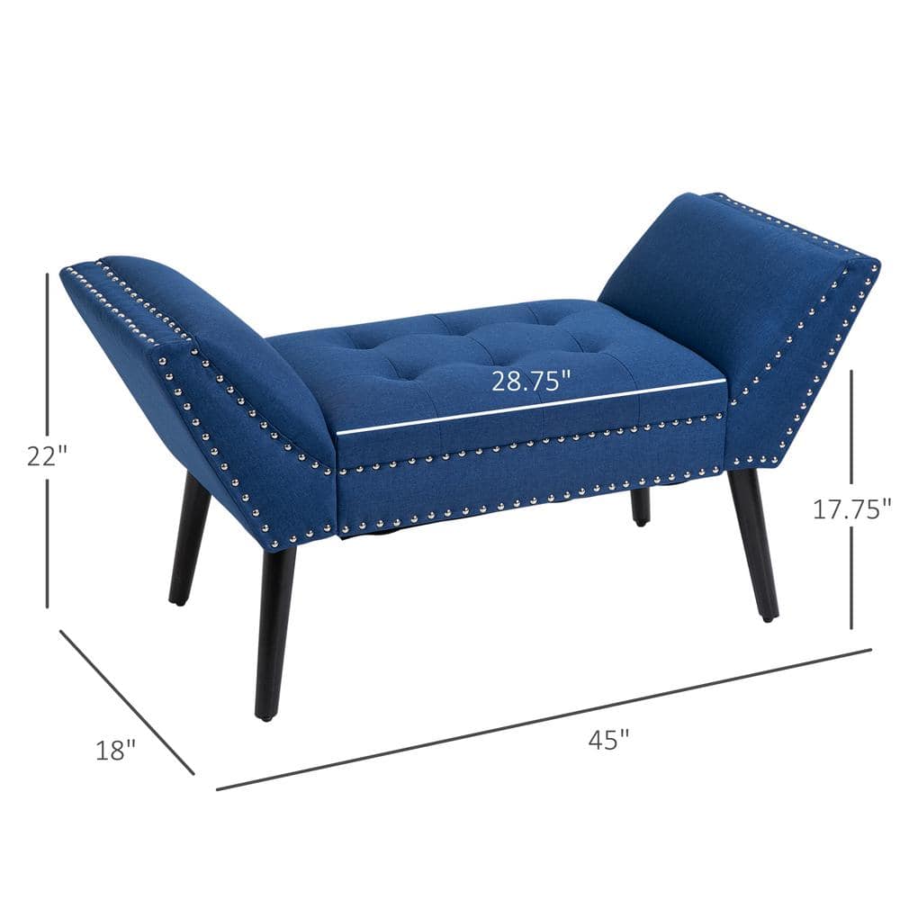Elegant Nickel-Finish Tufted Linen Footstool with Arms in Blue