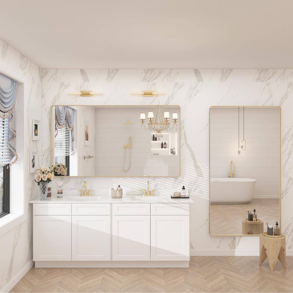 Brushed Gold Aluminum Rectangular Vanity Mirror, 55x30 Inch