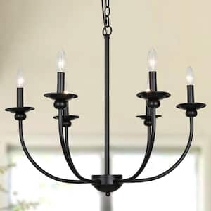 Modern Black Chandelier, Farmhouse 6-Light Candlestick Pendant Light for Kitchen Dining & Living Room (Upgraded Version)
