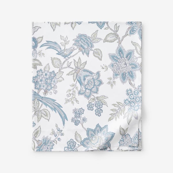 The Company Store Legends Hotel Blue/Ivory Sonita Sateen Queen Flat Sheet