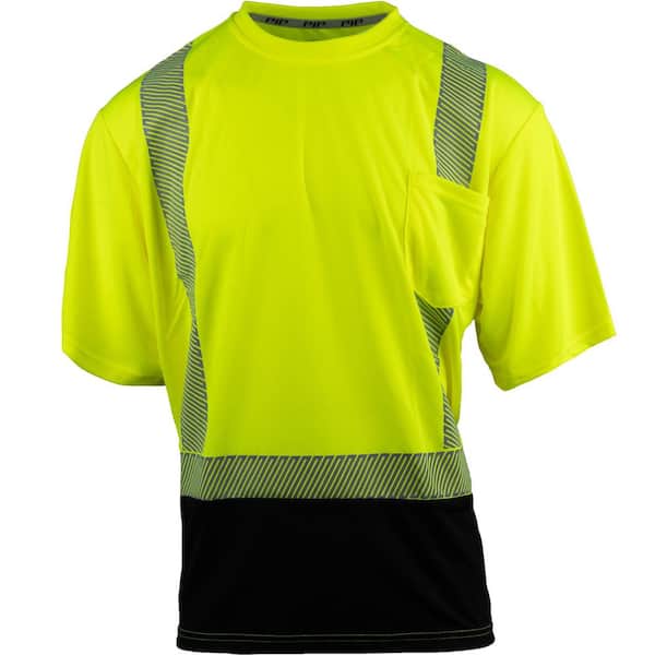 2X-Large ANSI Type R Class 2 Hi-Vis Yellow Short Sleeve T-Shirt with Black Bottom Front