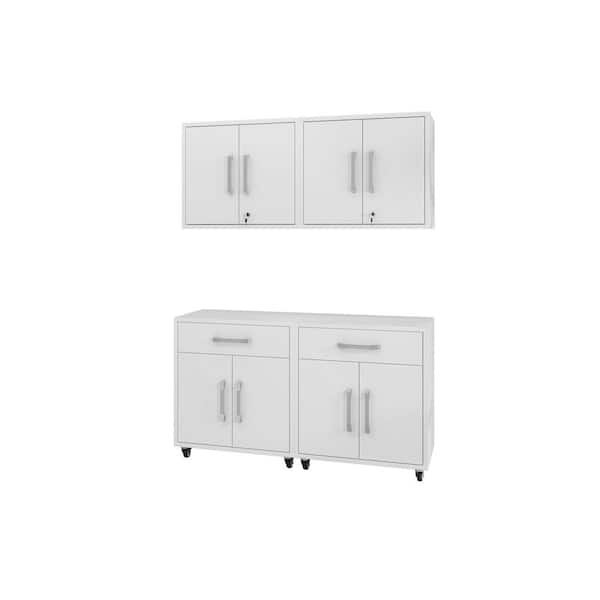 Manhattan Comfort Eiffel 56.7 in. W x 60.00 in. H x 17.72 in. D Garage Storage System in White (4-Piece)