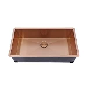 Kingsman 36 in. Undermount Single Bowl Satin Rose Gold Matte Copper Stainless Steel 16-Gauge Kitchen Sink