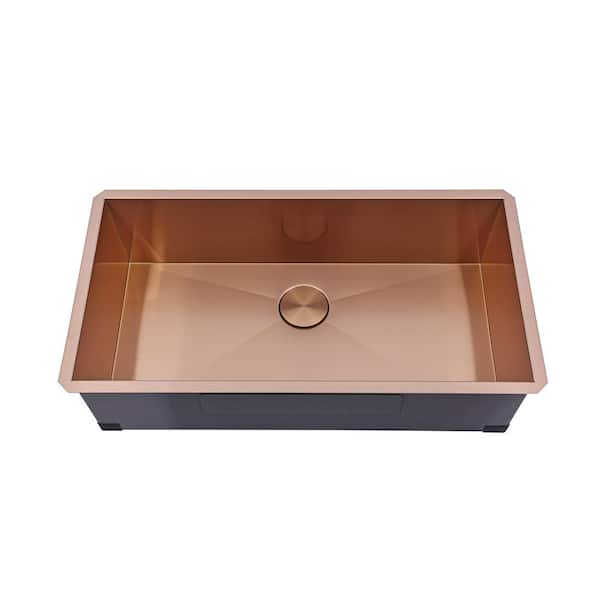 Kingsman Hardware Kingsman 36 in. Undermount Single Bowl Satin Rose Gold Matte Copper Stainless Steel 16-Gauge Kitchen Sink