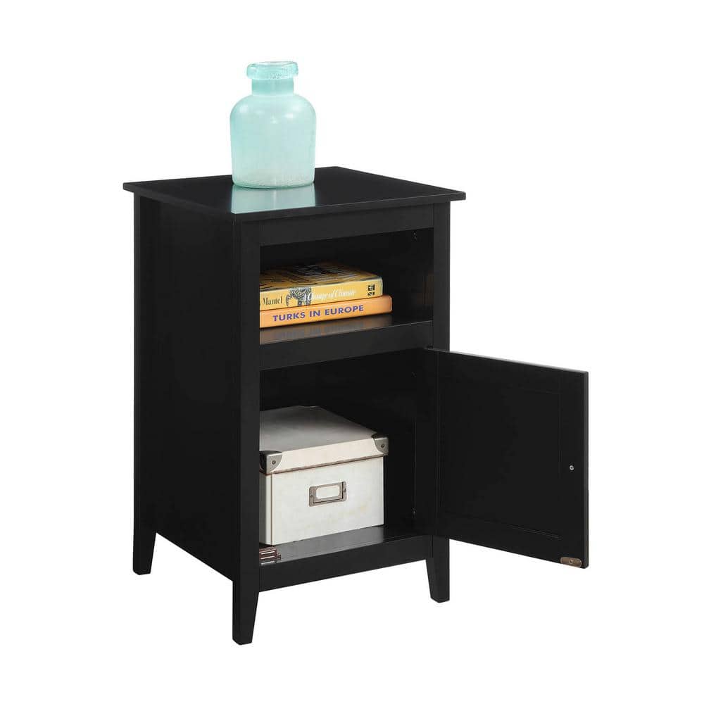 Black MDF Square End Table with Storage Cabinet