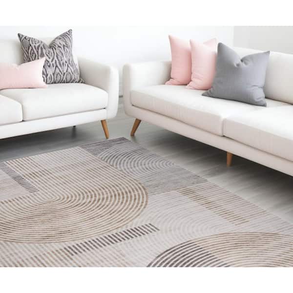 7 ft. x 10 ft. Beige and Brown Abstract Distressed Area Rug
