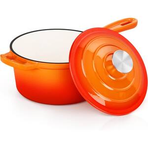 2-Piece Orange Enameled Cast Iron Saucepan Set Induction Oven Safe Nonstick Lid Moisture Retention Cooking