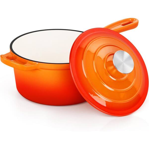 2-Piece Orange Enameled Cast Iron Saucepan Set Induction Oven Safe Nonstick Lid Moisture Retention Cooking