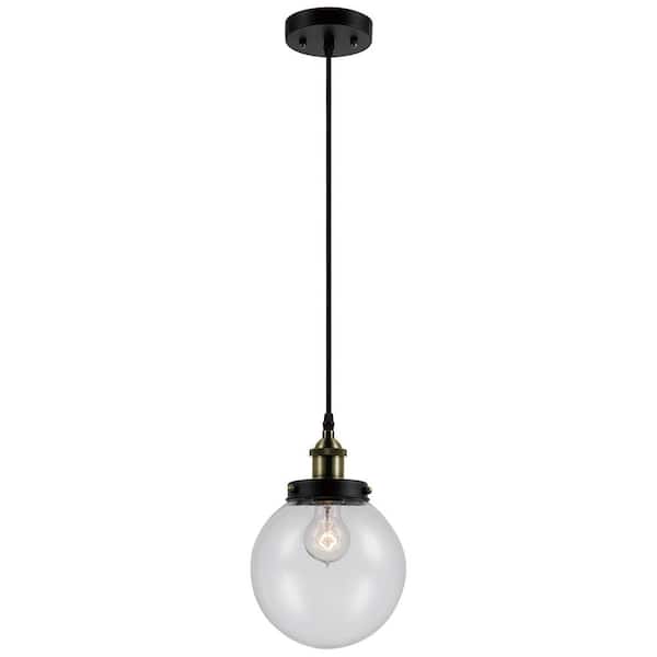 Globe Electric Daario 1-Light Bronze and Antique Brass Hanging Pendant with Clear Glass Shade