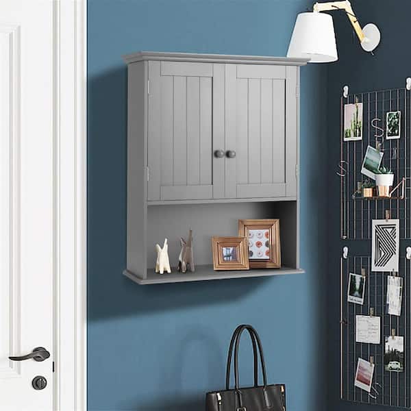 20.5 in. W x 7 in. D x 28 in. H Grey Wood Bathroom Storage Wall Cabinet