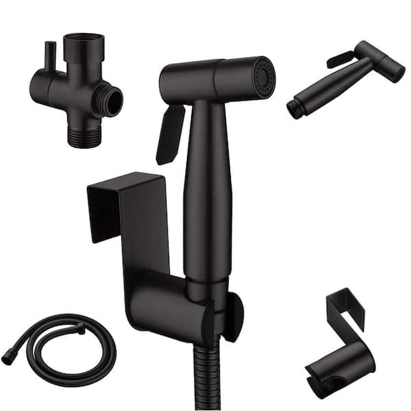 UKISHIRO Viki Single-Handle Bidet Faucet with Sprayer Holder, Solid Brass T-Valve Adapter and SUS304 Bidet Hose in Matte Black