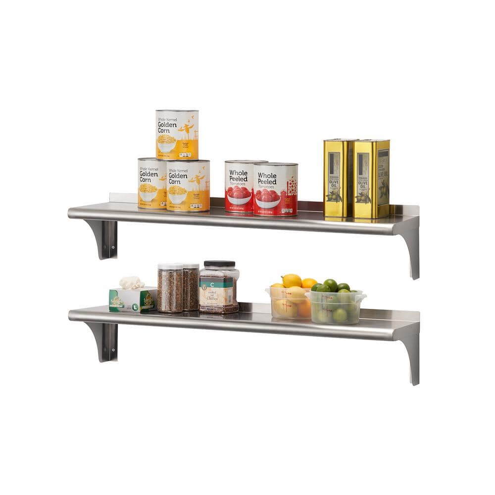 48" Stainless Steel Wall Shelf with Rounded Edge, 2-Pack