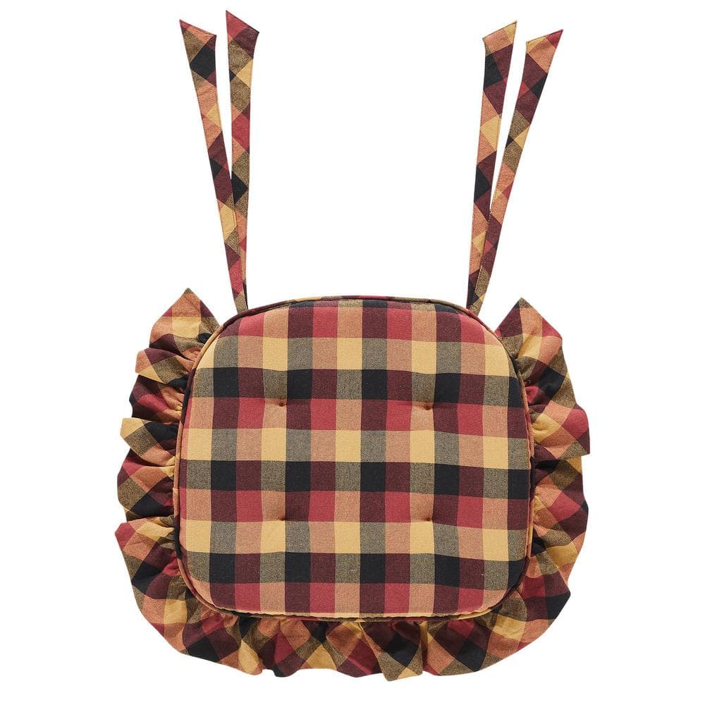Heritage Farms Deep Burgundy and Tan Checkered Cotton Chair Pad