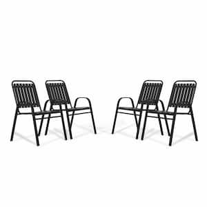 Stackable Black Metal Outdoor Dining Chair Set of 4 w/PP Backrest and Seat