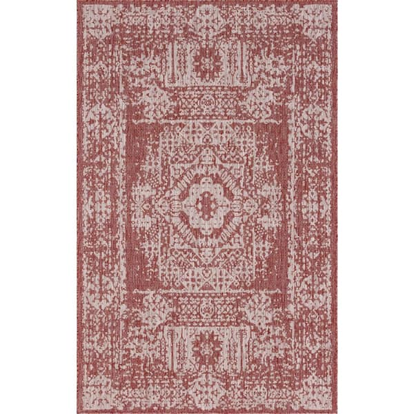 Unique Loom Rust Red Timeworn Outdoor 9 ft. x 12 ft. Area Rug