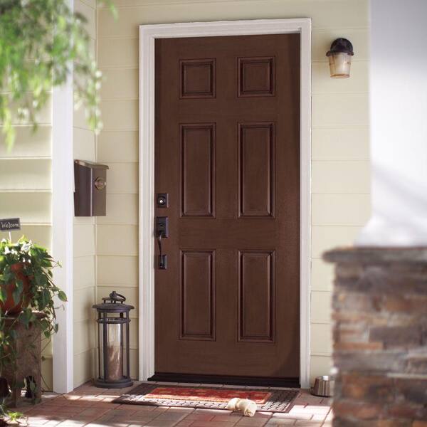 Masonite 36 in. x 80 in. 6-Panel Left Hand Chestnut Mahogany