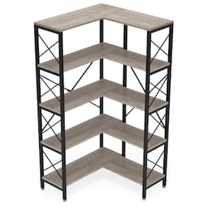 Eulas 66 in. Tall Brown Engineered Wood 5-Shelf Modern Bookcase with Metal Frame for Living Room Home Office
