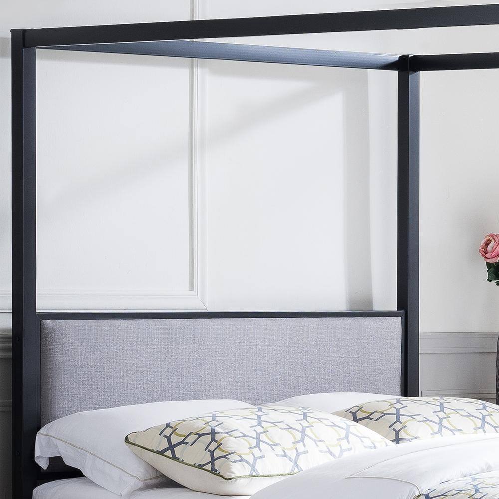 Elegant Gray Fabric Upholstered Queen Platform Bed with Metal Frame
