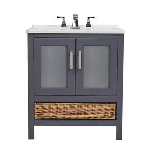 Stufurhome Rhodes 30 in. x 34 in. Grey Engineered Wood Laundry Sink with a Basket Included