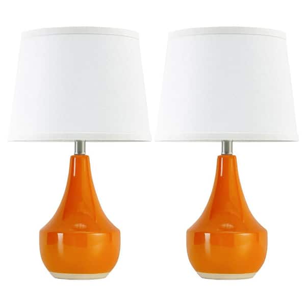 19 in. Orange Ceramic Lantern Table Lamp for Living Room (2-Pack)
