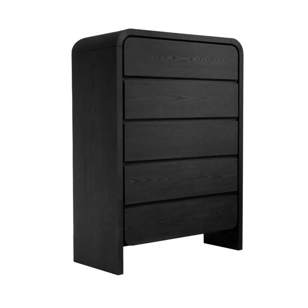 Elora Modern Farmhouse Jet Black Ash Five Drawer Chest