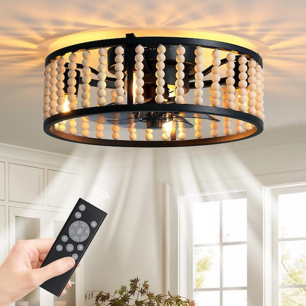 Pacific Core 18.5 in. Indoor Black Beaded Low Profile Flush Mount Ceiling Fan with Remote Included with No Bulb