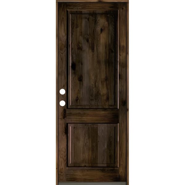 Krosswood Doors 32 in. x 96 in. Rustic Knotty Alder 2 Panel Square Top Right-Hand/Inswing Black Stain Wood Prehung Front Door